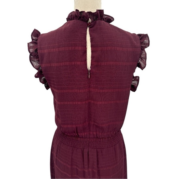 Avec Les Filles Mock Neck Ruffle A-Line Cocktail Dress - Burgundy Wine - Size 6 - Picture 6 of 9